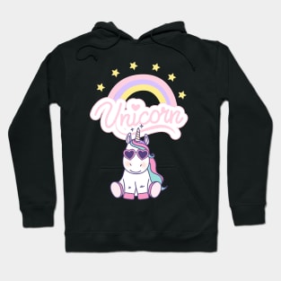 Cute Unicorn with Glasses, Rainbow, And Stars Hoodie